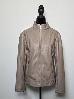 White Mark Taupe Perforated Faux Leather Zip Jacket